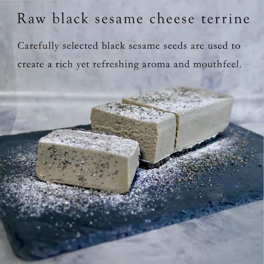 Raw black sesame cheese terrine with Hokkaido Natural Ingredients